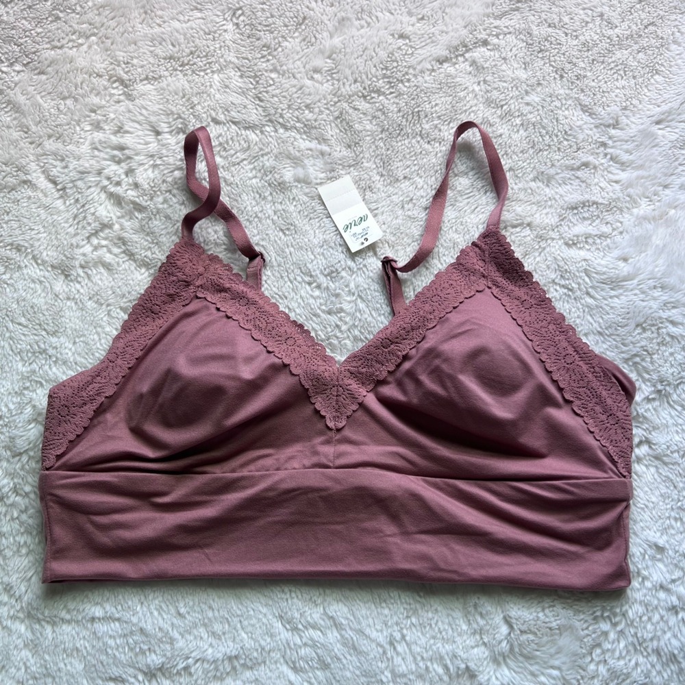 Aerie Real Good Lace Trim Wireless Bralette Dusty Mauve Purple Size Medium NEW